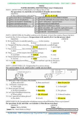 Đề khảo sát năng lực môn Tiếng Anh Lớp 10 năm 2016 - Đề 2 - Đỗ Bình